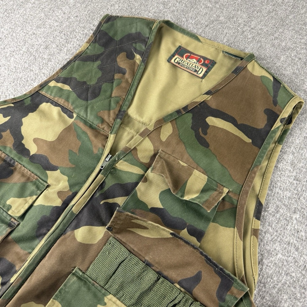 Vintage Greatland Hunting Camo Fishing Vest Mens Large Korea Game Bag Tactical